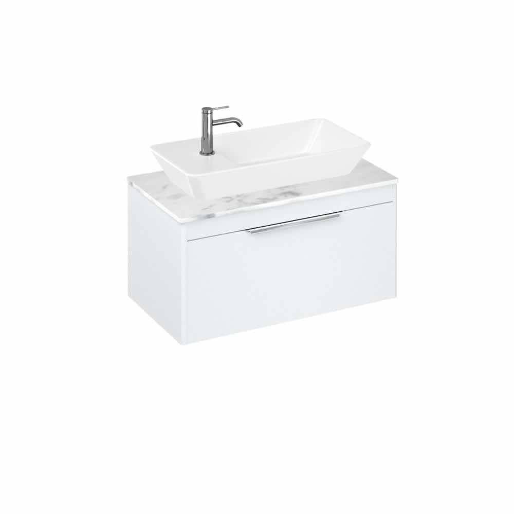 Shoreditch 85cm single drawer Matt White with Carrara White Worktop and Yacht Countertop Basin